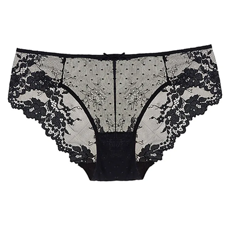 Sexy Lace Underwear Women Dot Mesh Cute Panties Floral Lace Briefs Female See Through Underpants Transparent Panty Sex Lingerie