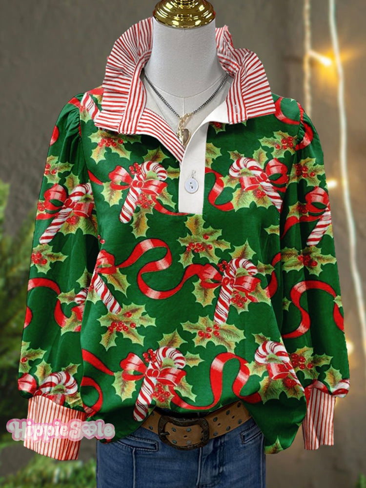 Women&rsquo;s Lovely Christmas Floral Art Print Casual Long Sleeve Comfortable Top Multicolor / S