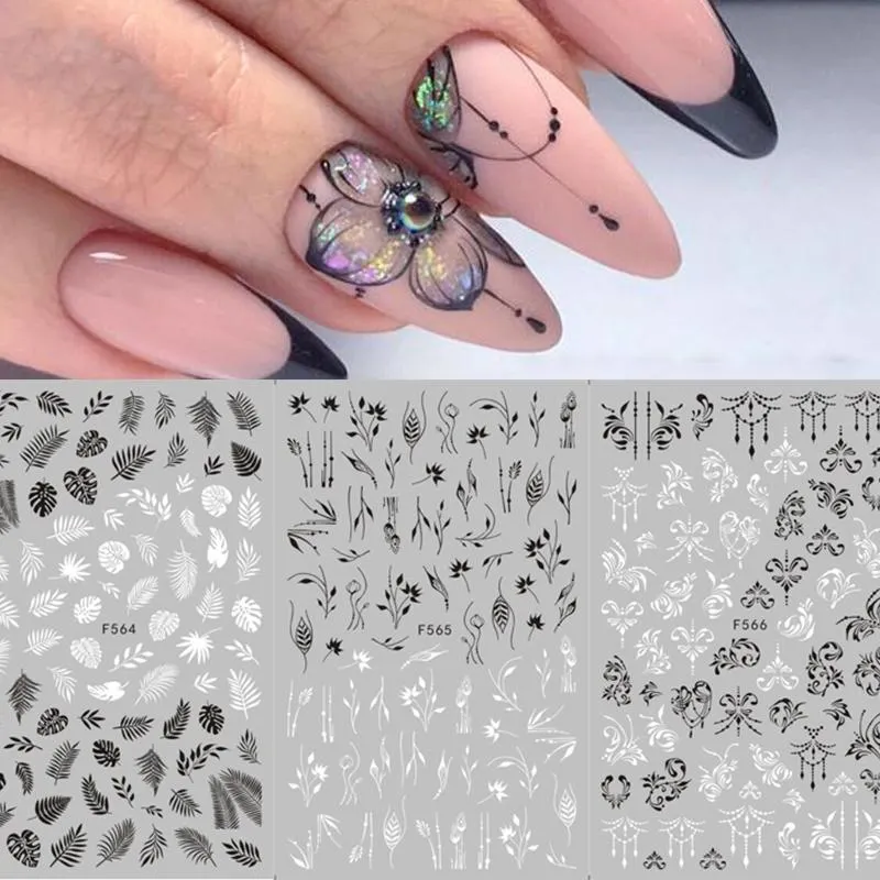 1 Sheet Leaves Geometry 3D Nail Art Stickers Sliders Mandala Flowers Leaf Adhesive Nail Decals Foil Decoration Manicuring Wrap