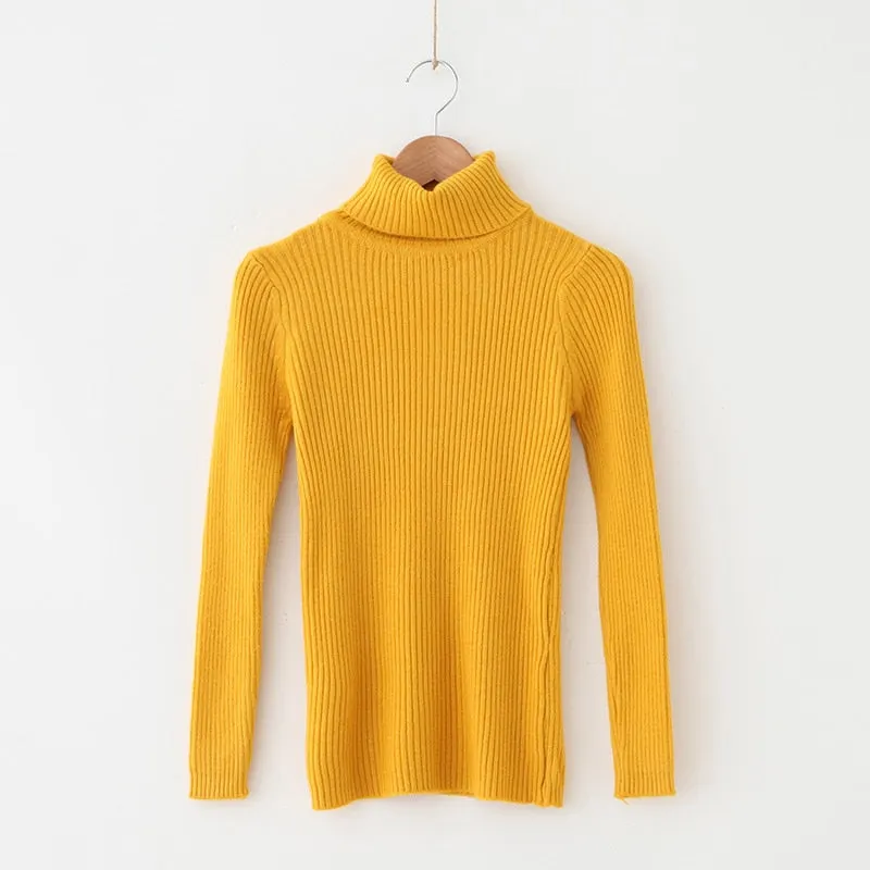 H.SA 2021 Women Turtleneck Sweater Basic Casual Solid Knit Jumper Korean Sweater Slim Pull Femme Top Elasticity Winter Pullovers