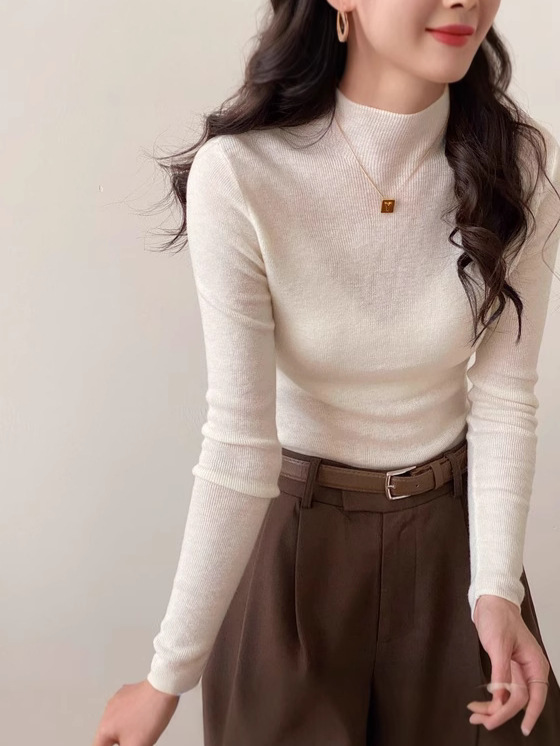 100% Superfine Merino Wool Thin Sweater, Half Turtleneck Knitted Base Layer, Early Autumn Fine-Spun Light Luxury Wool Sweater