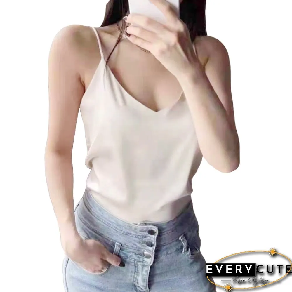 V-Neck Satin Beauty Back Camisole Women's Outer Wear Off-Shoulder Bottoming Shirt Looks Thin And All-Match New Product