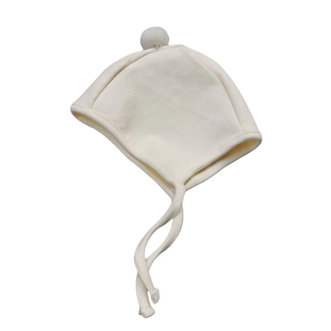 Winter Baby Boy Girl Warm Cap Hat No-Brim Plush Ball Hat Beanie Bear Ears Solid Strap Caps