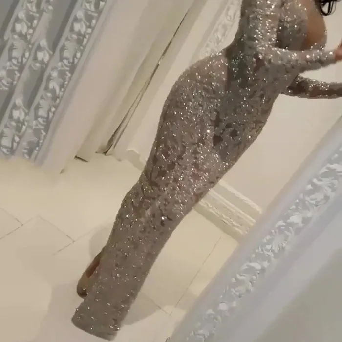 Brownm Brownm Autumn And Winter New Women's Decoration V-Neck Hot Long Sleeves To Repair Sexy Long Dress Evening Dress