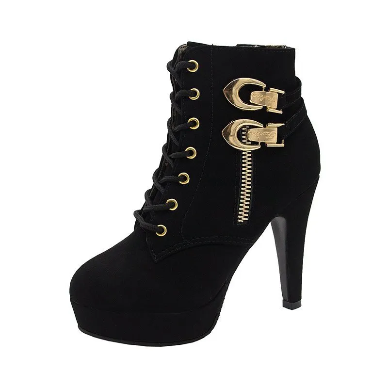 Breakj Breakj New Large-Size Martin Boots Women Fashion Zip Side Zipper Ultra-High And Solid Color Small Short Boots