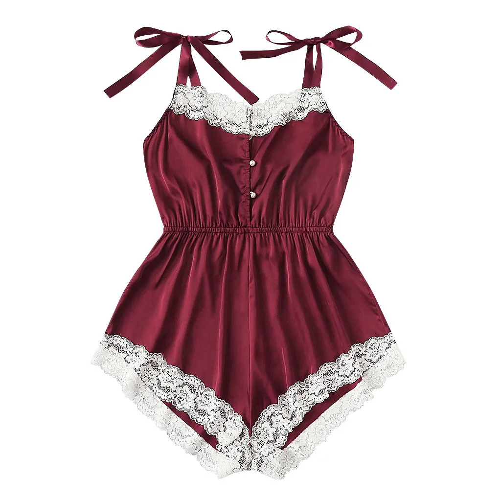 Churchf Summer Lady Simulation Silk Sling Princess Pajamas Sexy Seduction Pearl Button Underwear Ajart Home Dress Hair