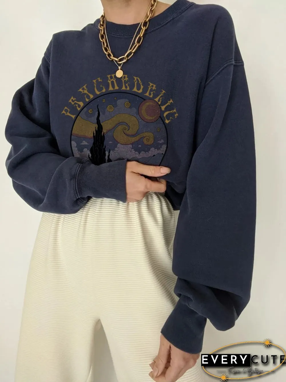 Starry Sky Print All-Match Casual Loose Sweatshirt
