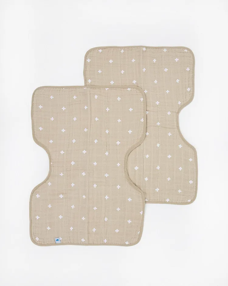 Cotton Muslin Burp Cloth 2 Pack - Taupe Cross
