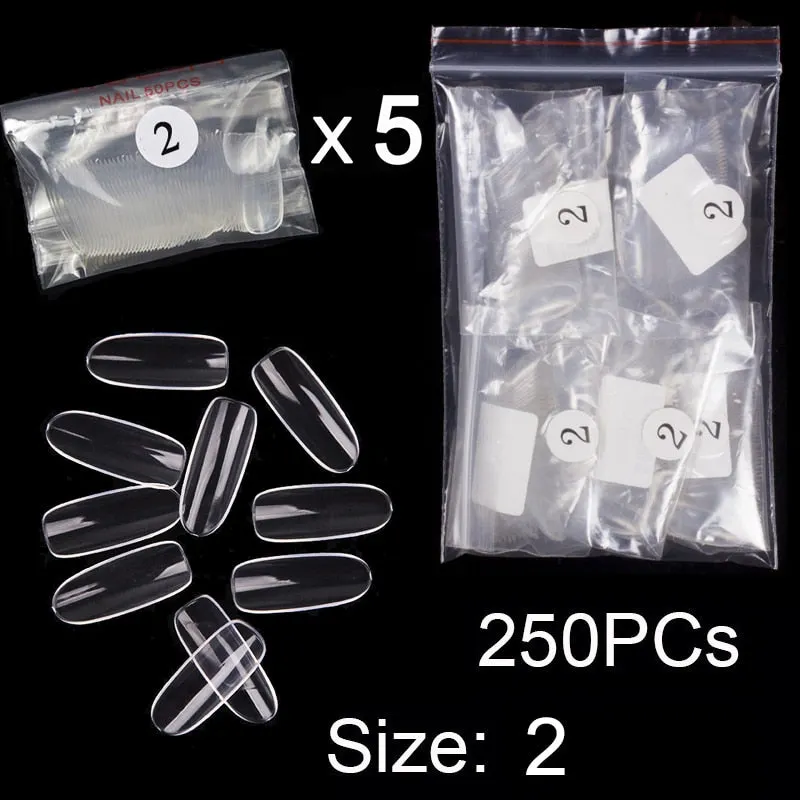 250 PCS Same Size Fake Nails Oval Shape False Nail Tips For Drawing Nail Design Acrylic Full Nails Art Size 0 1 2 3 4 Available-Nail Inspo