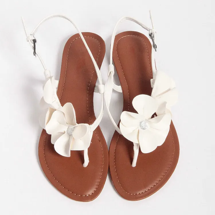 White Flower - Embellished Thong Sandals Vdcoo