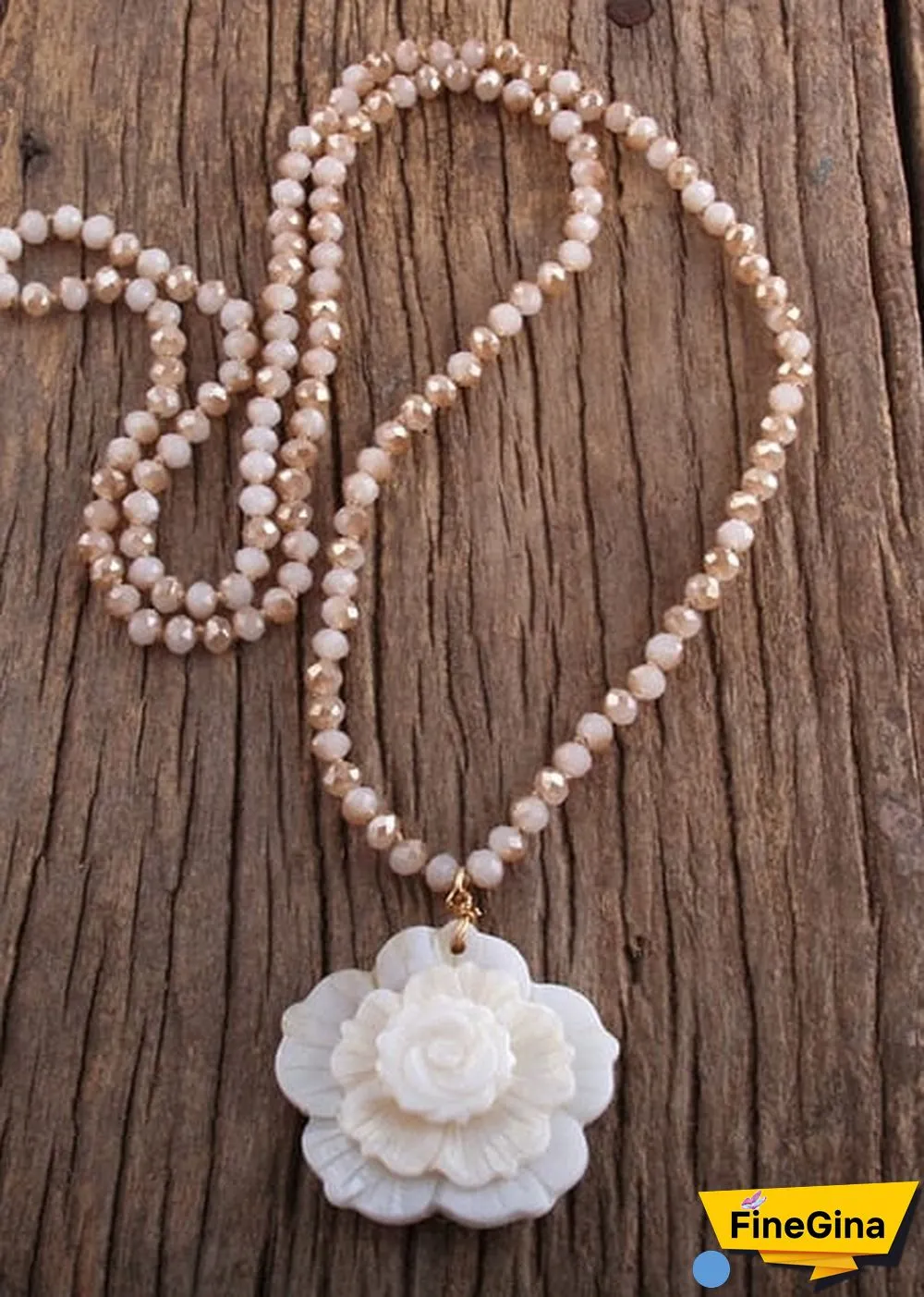Boho Necklace, RH Crystal White Rose