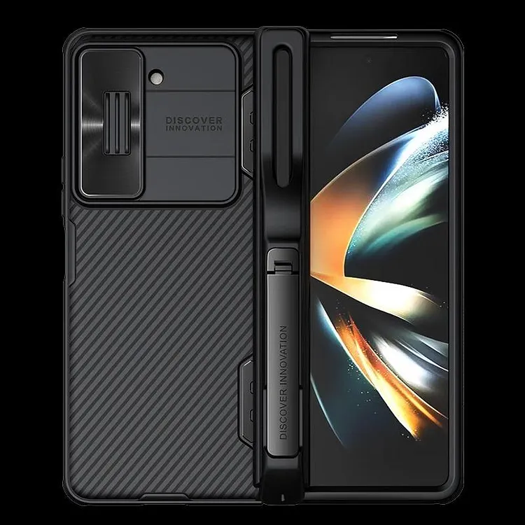 Magnetic Phone Case for Samsung Z Fold4/5, Full Coverage Detailed Phone Case with Pen Slot, Business