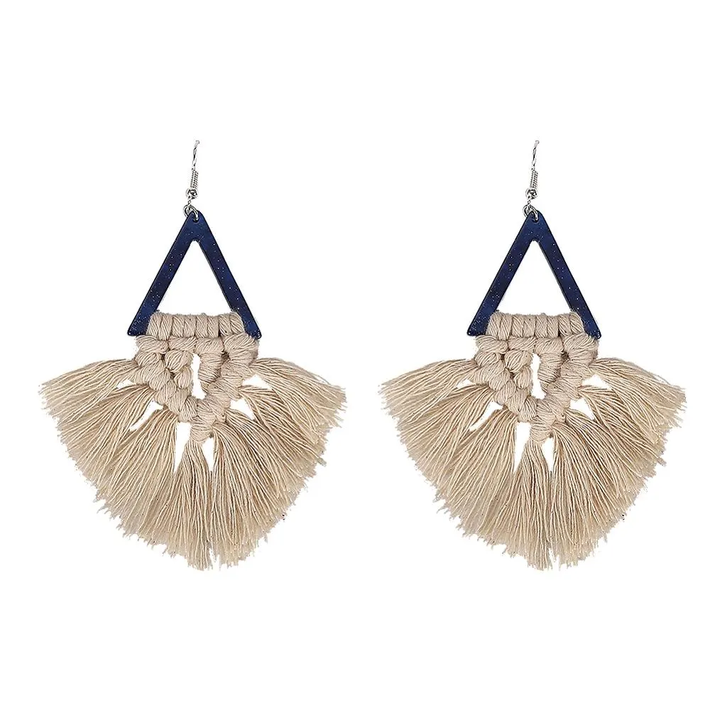 Dvacaman 2020 New Design Bohemian Leaf Shape Tassel Earrings For Women Fashion Weave Macrame Cotton Thread Earrings Drop Jewelry
