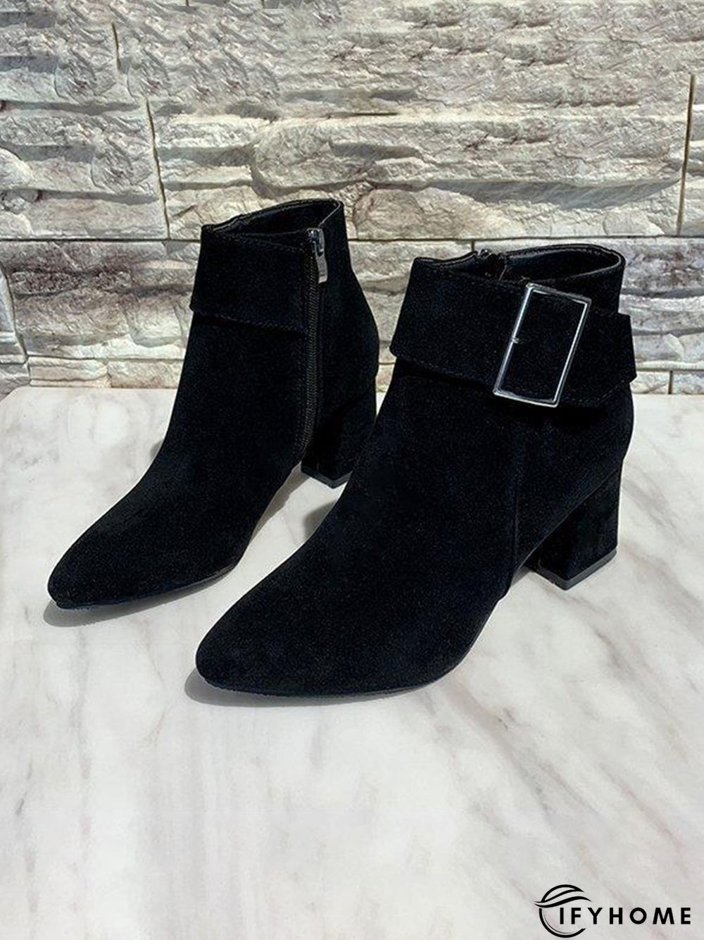 Belt Buckle Chunky Heel Pointed Toe Booties | IFYHOME