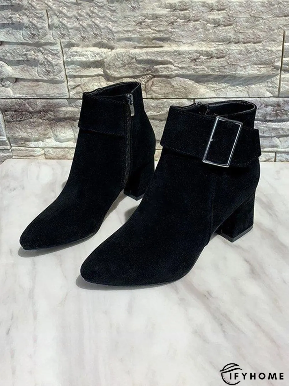 Belt Buckle Chunky Heel Pointed Toe Booties | IFYHOME