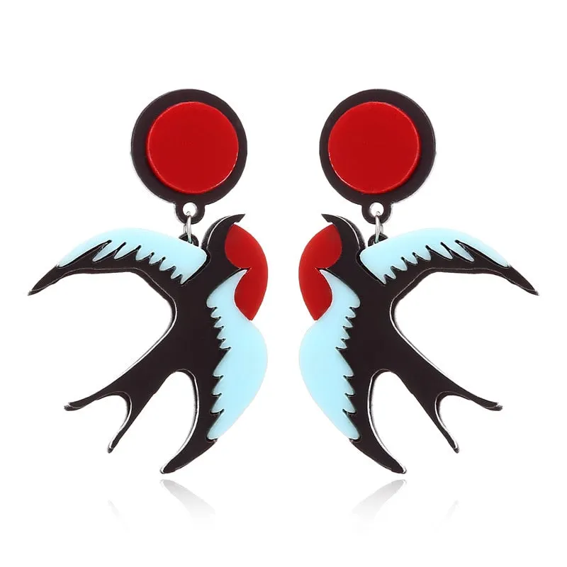 Dvacaman Bohemian Cute Fashion Animal Parrot Bird Drop Earrings Women Shiny Rhinestone Fringed Statement Tassel Earrings Jewelry