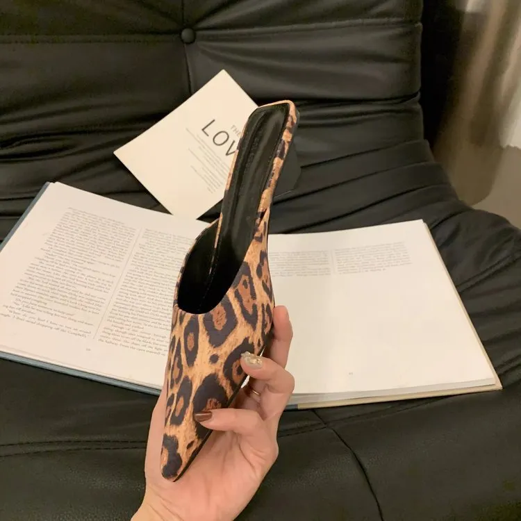 Churchf Churchf Drag Slippers Low Heel Back Half Drag Summer 2024 New Baotou Cat With Casual Leopard Print Slippers