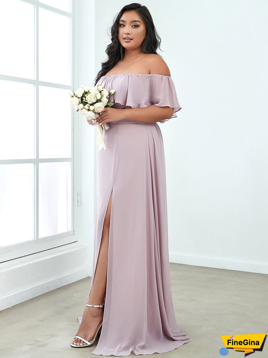 Women's Plus Size Ruffle Thigh Split Wholesale Bridesmaid Dresses