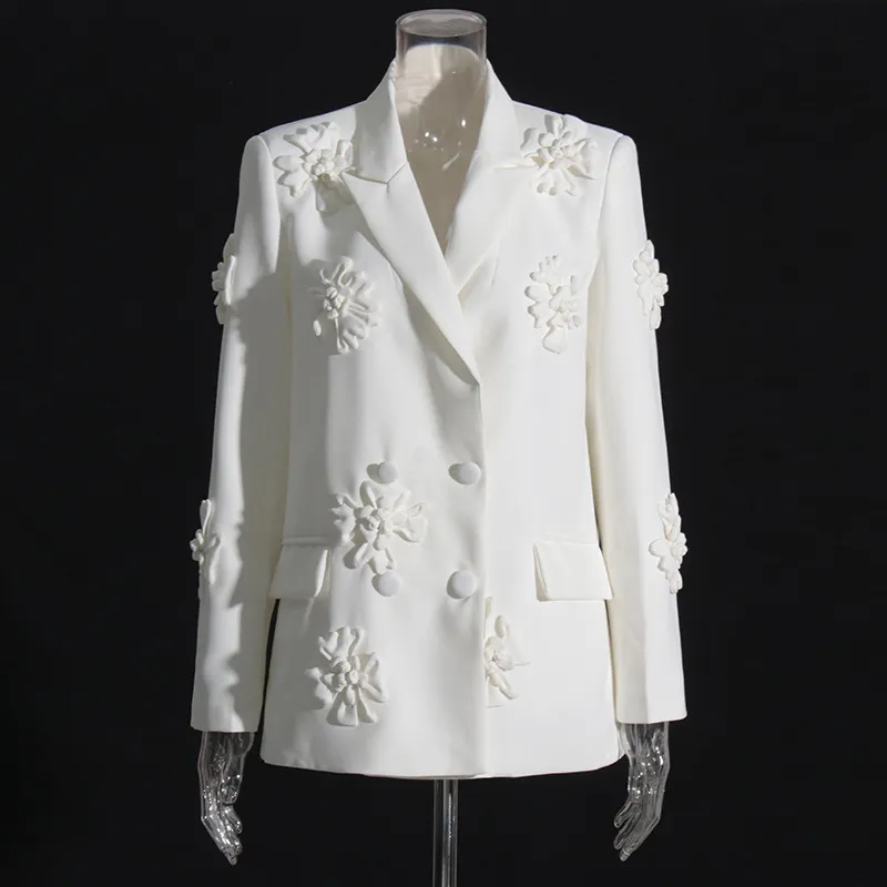 Yyvonne Trend Two-Piece 2025 New Suit Jacket + High-Waisted Micro-Screpe Trousers Three-Dimensional Flower Suit Woman