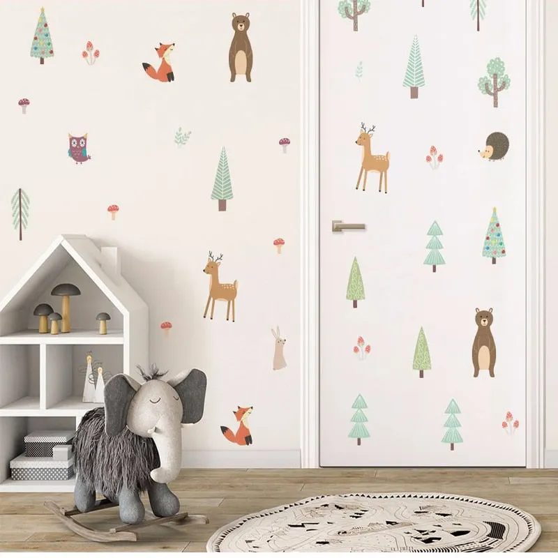 Lovely Forest Animal DIY Kids Room Wall Sticker Ins Pastoral Style Door Window Decorative Sticker Nursery Dorm Wallpaper