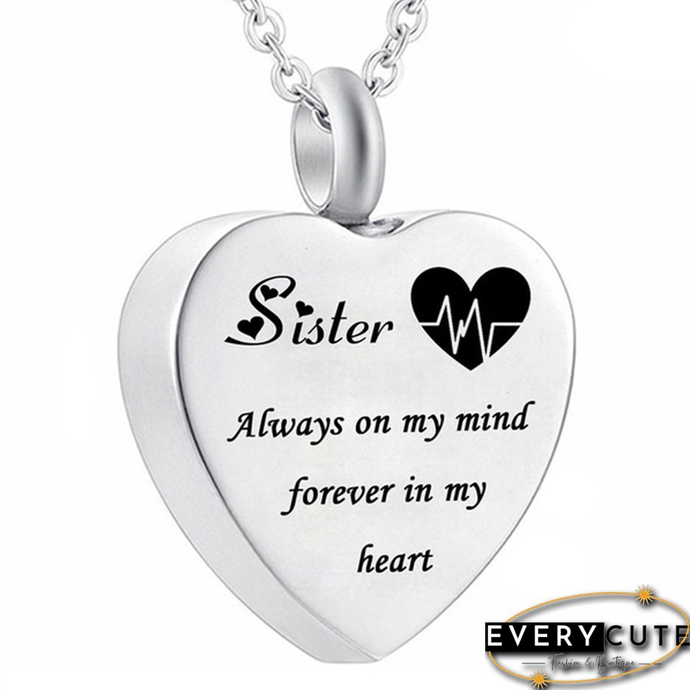 Always On My Mind Forever In My Heart Titanium Steel Funeral Cremation Heart Pendant Keepsake Urn Necklace For Ashes Memorial Jewelry Mementos With Funnel Kit