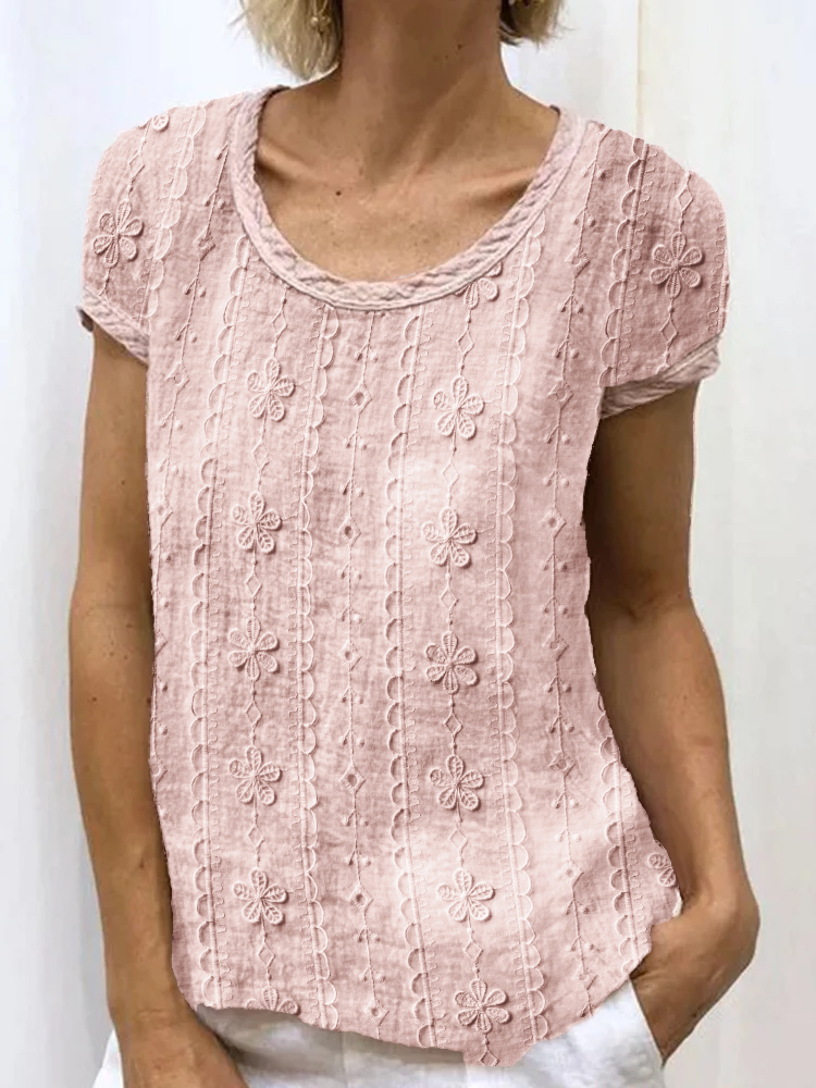 Vintage Cottage Floral Lace Linen Blend Tunic artswardrobe