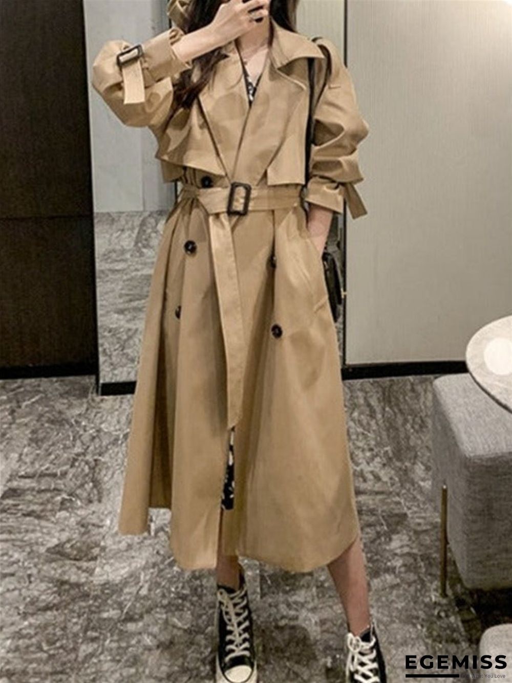 Long Loose Over-the-knee Coat In Women's Windbreaker | EGEMISS