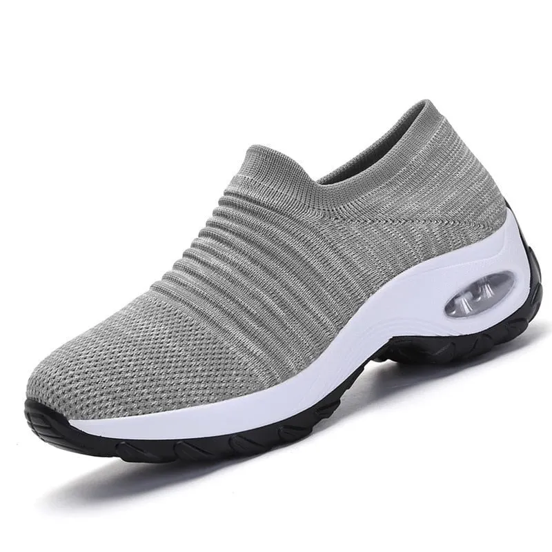 Women Sneakers Thick Bottom Wedge Shoes Women Platform Sports Shoes Elastic Fabric Sock Women Casual Shoes Red Tennis Female