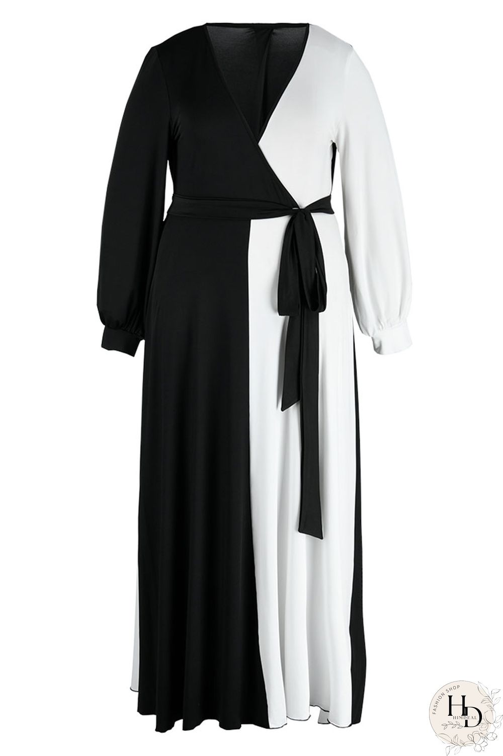 Black And White Casual Solid Bandage Patchwork V Neck Straight Plus Size Dresses