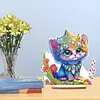 >SALE<Wooden Round Diamond Painting Desktop Diamond Art Table Decor (Kitten)