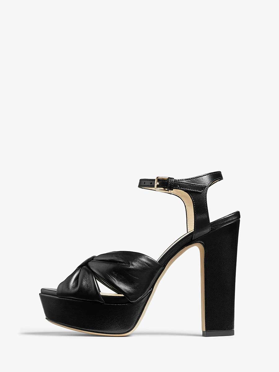 Classic Peep Toe Knotted Ankle Strap Black Heels Sandals with Platform