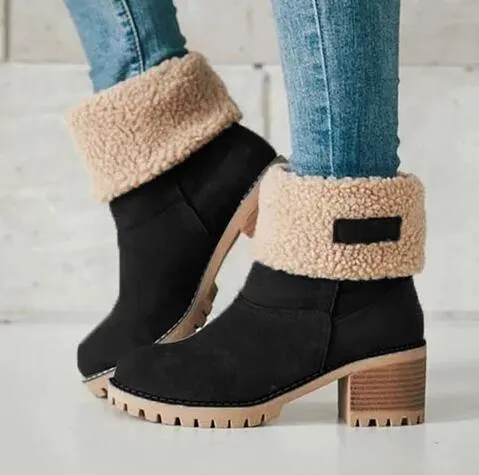 New Women Boots Winter Outdoor Keep Warm Fur Boots Waterproof Women's Snow Boots Thick Heel With Round Head Short Boot 1103