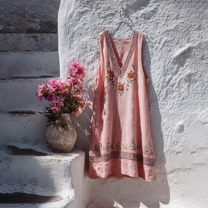 Retro Rose Embroidery Pattern Tank Dress elevenforest