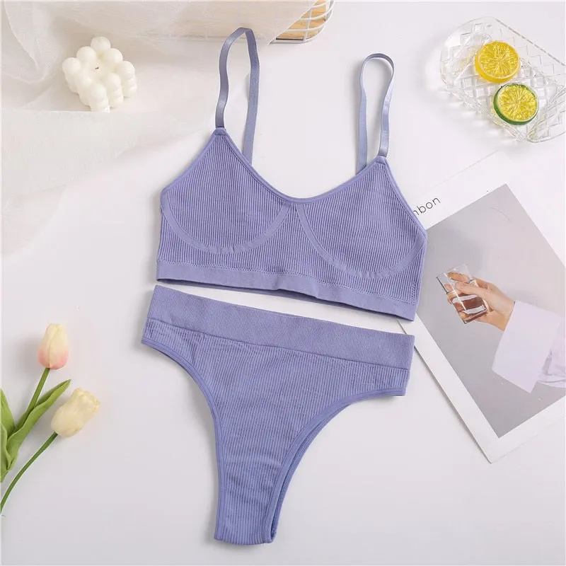 FINETOO Women Bra Set Female Underwear Bralette Ribbed Tops Girls Sexy Lingerie Basic Stretchy Brassiere Tank Crop Tops Suit New