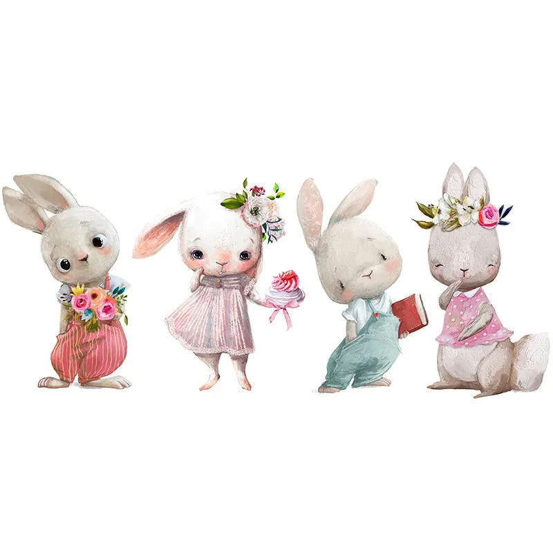 Watercolor style cartoon bear Bunny Wall Stickers for Bbay Nursery Room Decoration Wall Decals for Kids Room Decor PVC Matte 515-1