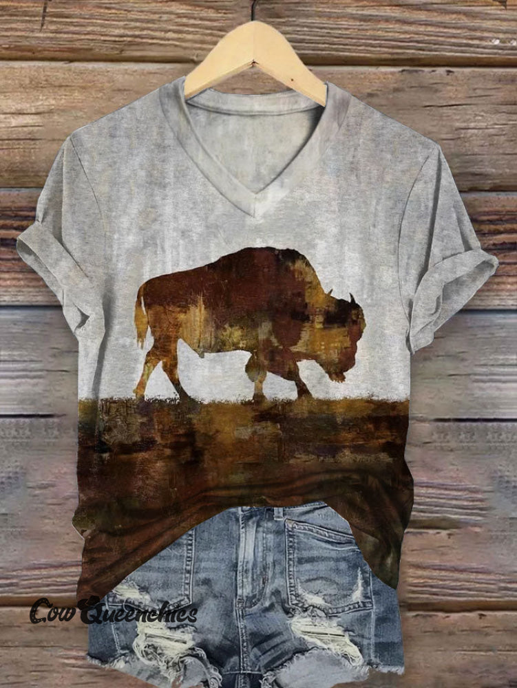 Women&rsquo;s Art Print V-neck Casual T-Shirt Multicolor / S