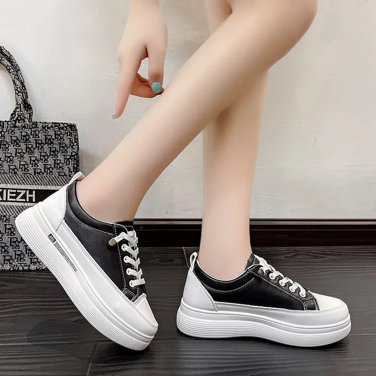Churchf Churchf Summer New Platform Platform Small White Shoes Women Round Head Lace Up Lightweight Leather Surface Casual Sports Shoes Women