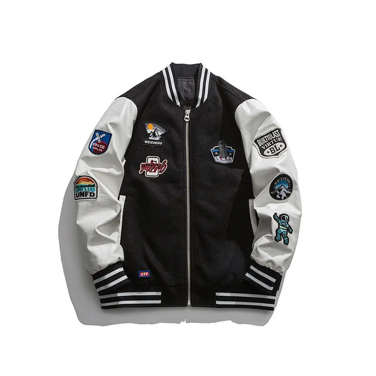 Man Fall Winter Outfis Winter Clothes Hip Hop Creative Embroidery Contrast Color down Jacket Boys Casual Baseball Uniform