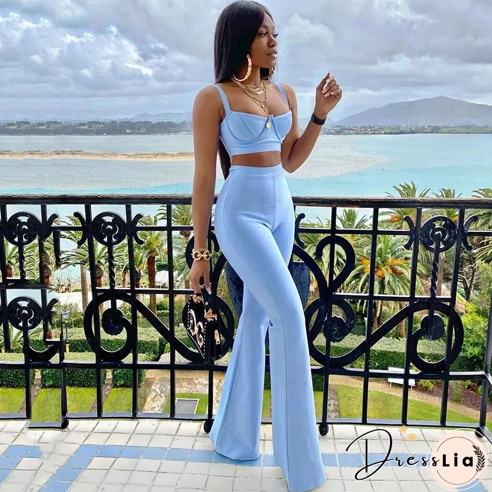High quality Summer New Women's Set Purple Blue Two Pieces Set Bodycon Rayon Bandage Set Evening Party Sexy Fashion Outfit