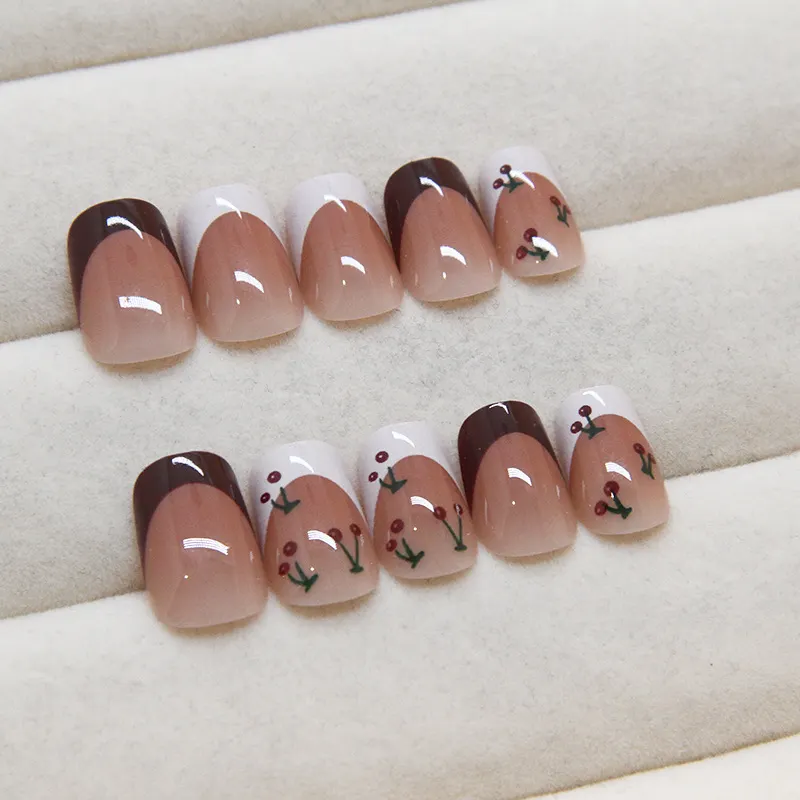 Churchf Churchf Nail Piece French Simple Flower Removable Nail Piece Nail Patch Nail Piece Fake Nail Piece 24 Pieces