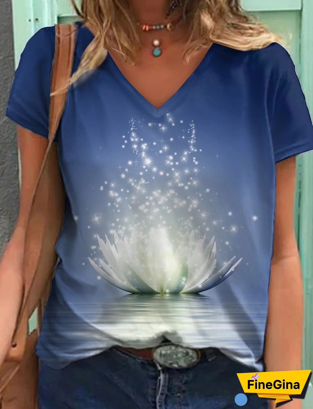 Loose V Neck Printed Shirt