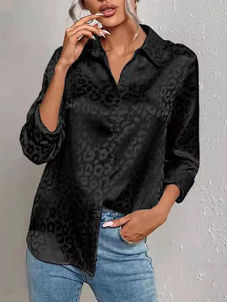 Back to school  Women Leopard Print Luxury Blouse Spring Summer Long Sleeve Lapen Vintage Button Up Shirt Office Lady Satin Tunics Harajuku Top