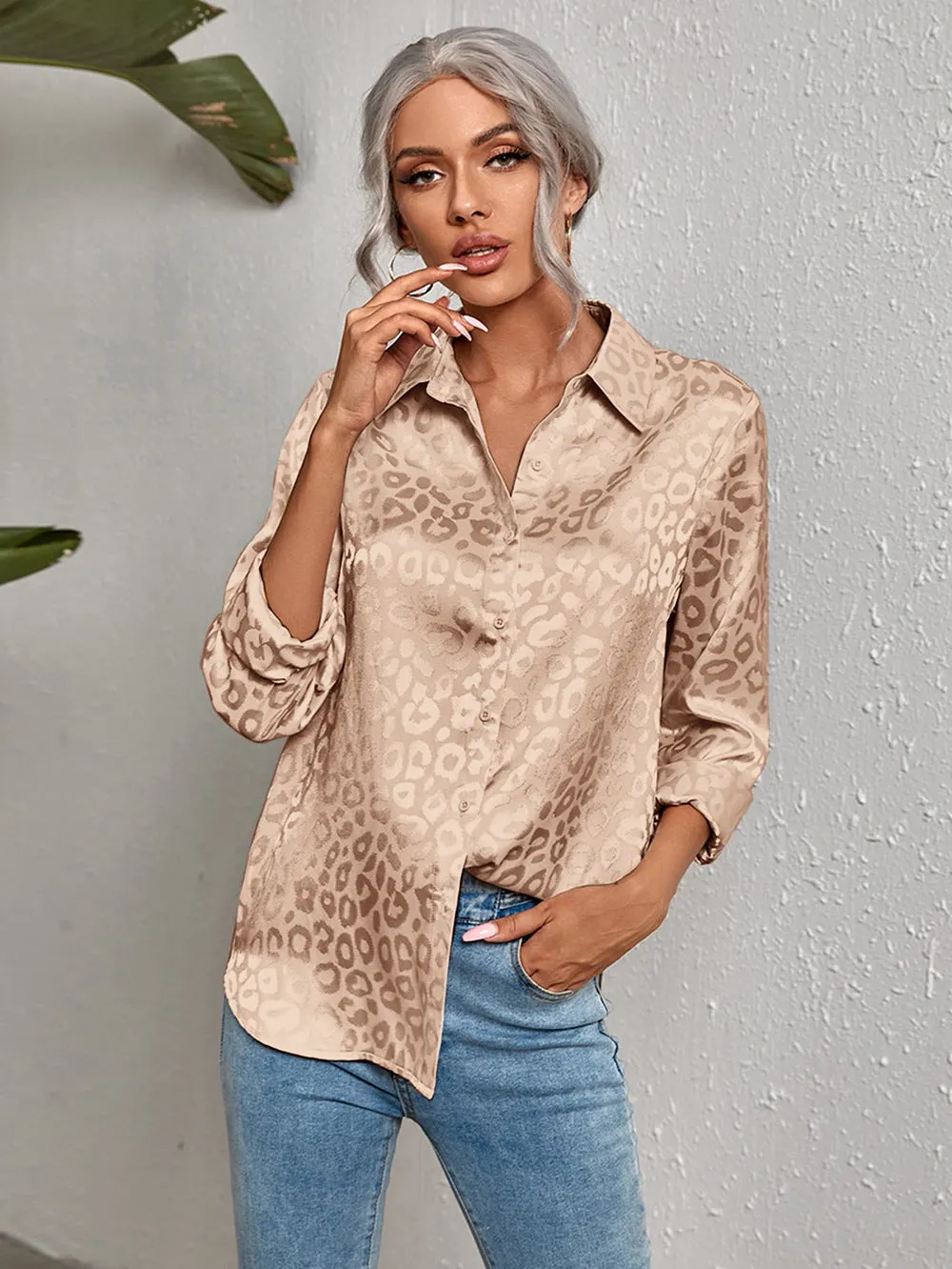 Back to school  Women Leopard Print Luxury Blouse Spring Summer Long Sleeve Lapen Vintage Button Up Shirt Office Lady Satin Tunics Harajuku Top
