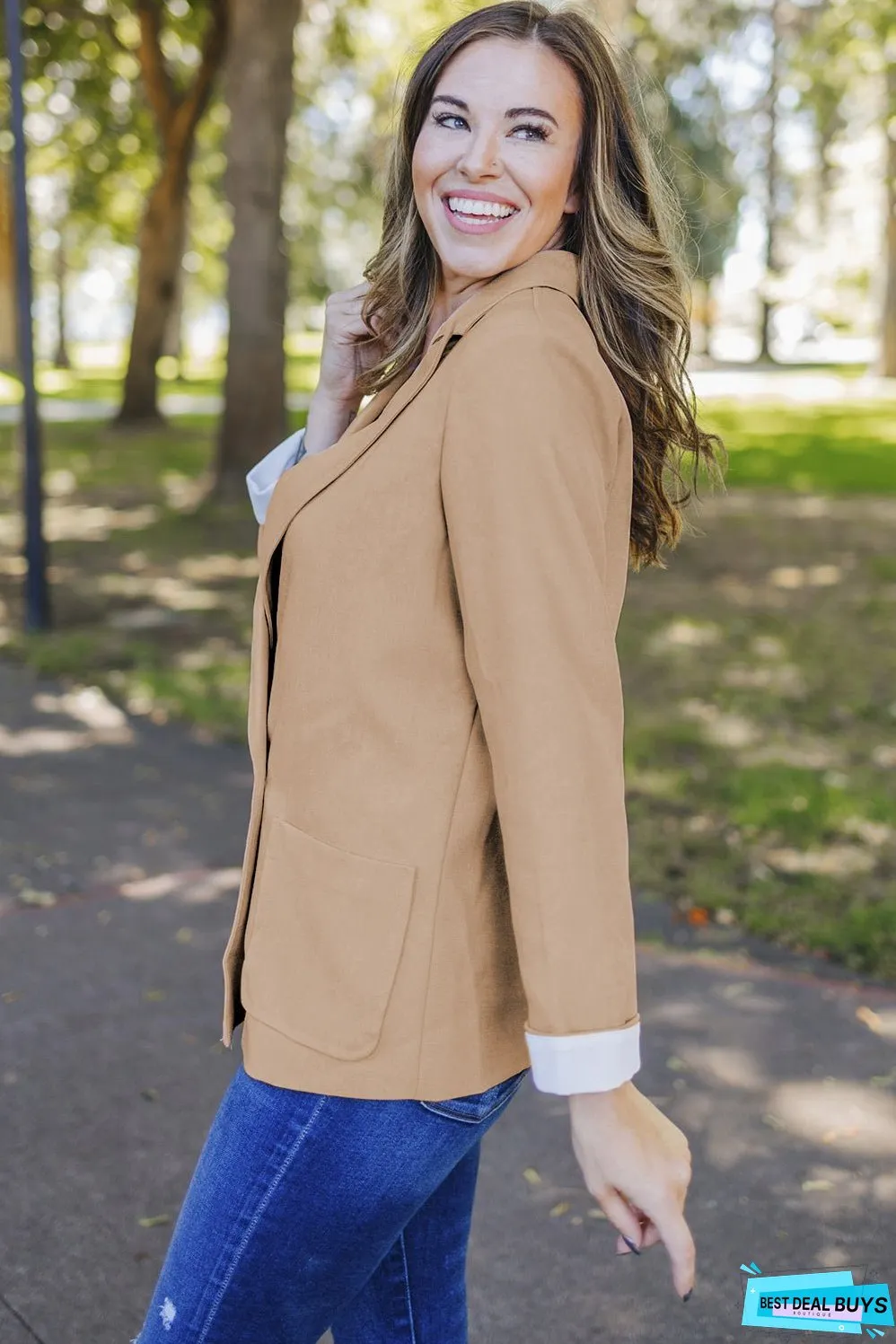 Buttoned Lapel Collar Blazer