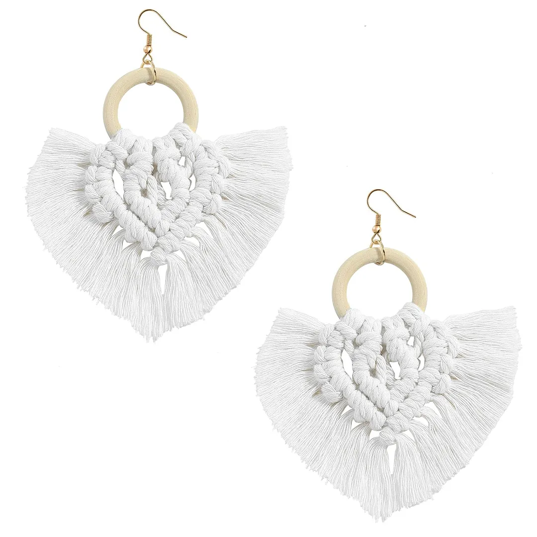 Dvacaman 2020 New Design Bohemian Leaf Shape Tassel Earrings For Women Fashion Weave Macrame Cotton Thread Earrings Drop Jewelry