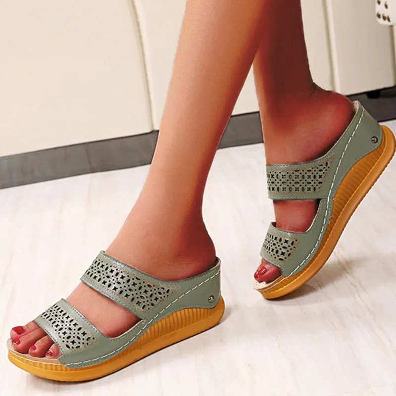 2022 Sandals Women Comfortable Open Toe Beach Sandals Women Shoes Outdoor Female Slippers Slip On Wedge Sandals Footwear Slides