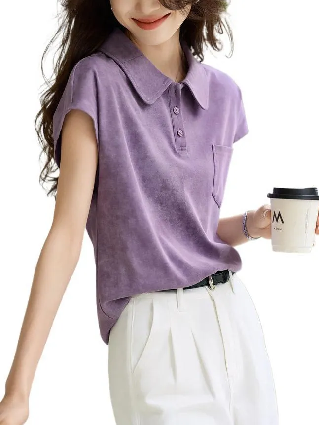 Athvotar Athvotar Year's Popular Purple Sleeve Short-Sleeved T-Shirt 2025 Summer New Shoulder-To-Shoulder POLO Shirt Look Good