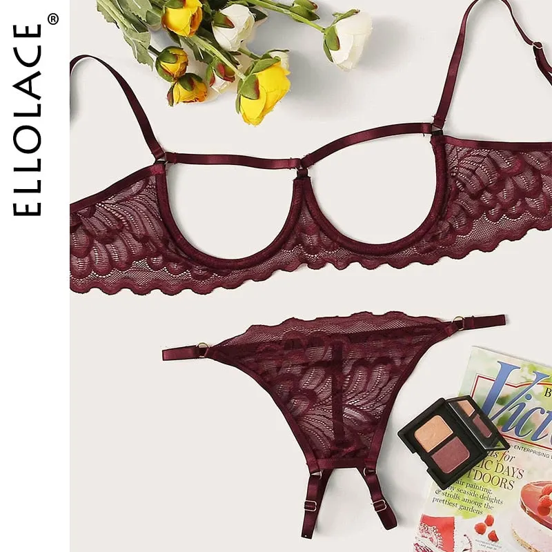 Ellolace Lingerie Set Sexy Hollow Out Lingerie Underwear Set Women's Push Up Bra Erotic Lingerie Sex Underwear For Women