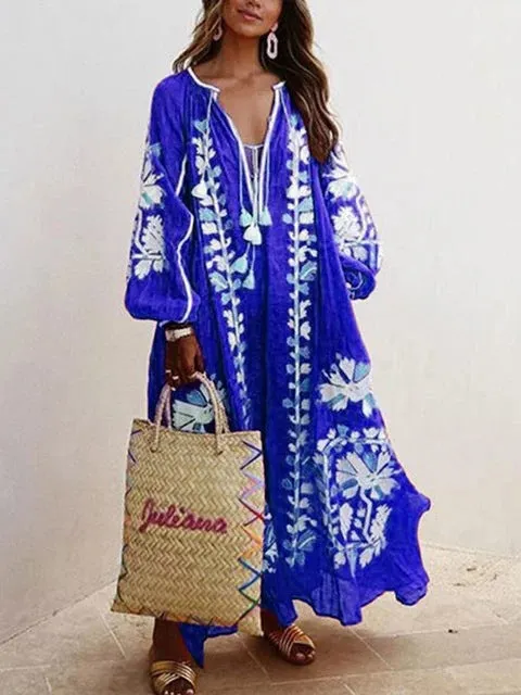 Brownm Autumn Collar Long Sleeve Printed Dresses