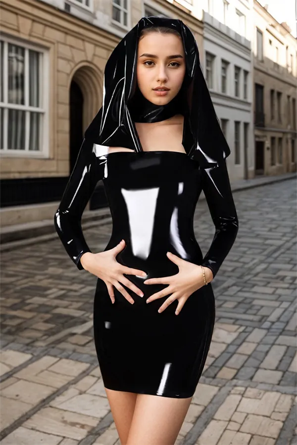 Women Latex Dress Transparent Pencil Skirt 